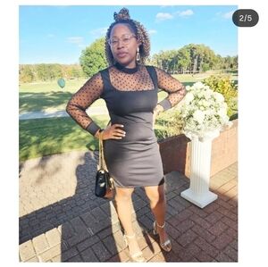 BloomChic Black Dress with Sheer Polka Dot Sleeves Size OXL/14